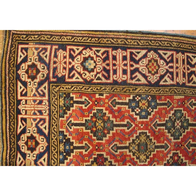 Traditional 1890s Red Geometric Antique Caucasian Kuba Rug 3'3" X 4'4" Knotted Wool Carpet For Sale - Image 3 of 4