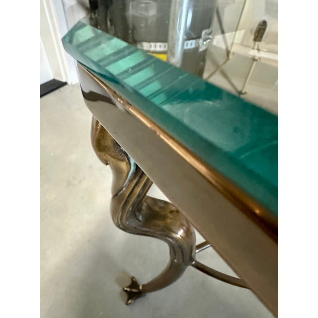 Metal Vintage Solid Brass and Ogee Edge Thick Glass Table For Sale - Image 7 of 12
