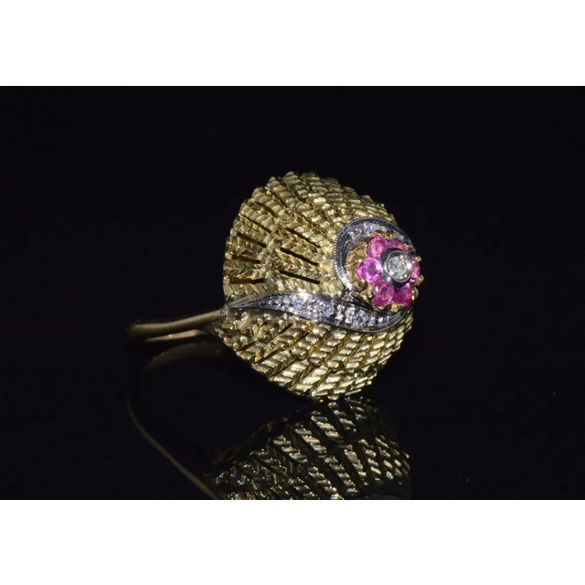 Natural 0.50CTS VS G diamond ruby 18K solid gold dome ring. This finely crafted 18K solid gold ring features a raised dome...