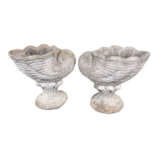 Vintage Cast Stone Nautilus Shell Planters- A Pair For Sale