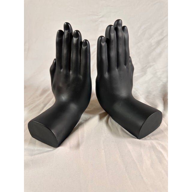 A Pair of Black Ceramic Hands Book Ends For Sale - Image 4 of 7