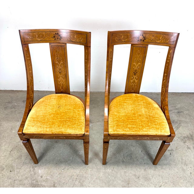 Antique 19th Century Inlaid French Empire Biedermeier Gondola Style Side Chairs For Sale - Image 11 of 12