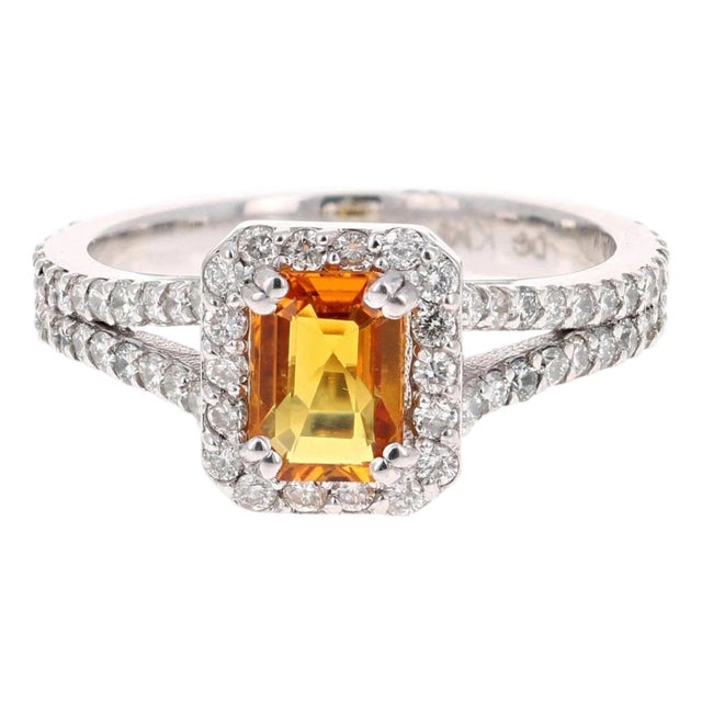 1.96 Carat Diamond Sapphire White Gold Engagement Ring, Size 7 For Sale