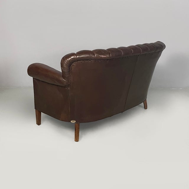 Italian Art Deco Brown Leather 2-Seater Sofa from Saracchi, 1930s For Sale - Image 4 of 18