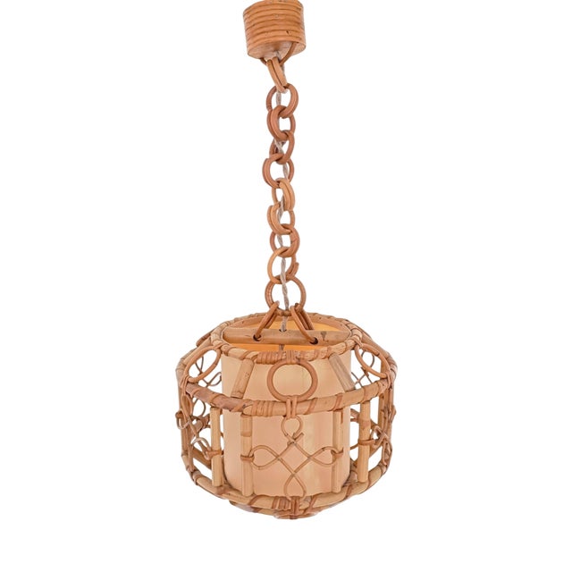 Mid-Century Modern French Riviera Bamboo and Rattan Pendant Lamp, 1960s For Sale
