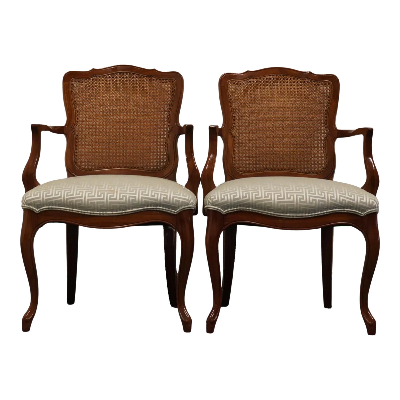 Set of 2 Kindel Furniture French Provincial Cane Back Dining Arm Chairs ...