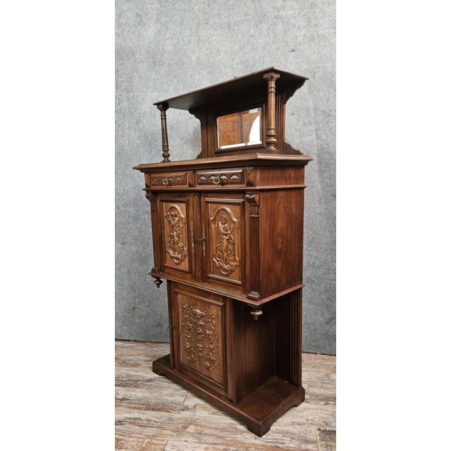 Antique Carved Walnut Cabinet with Terracotta Panels For Sale - Image 11 of 14