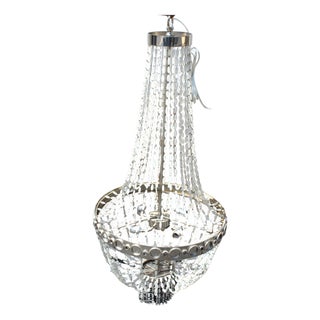 Mid Century Modern/deco Chandelier Frosted Glass beads Nickel For Sale