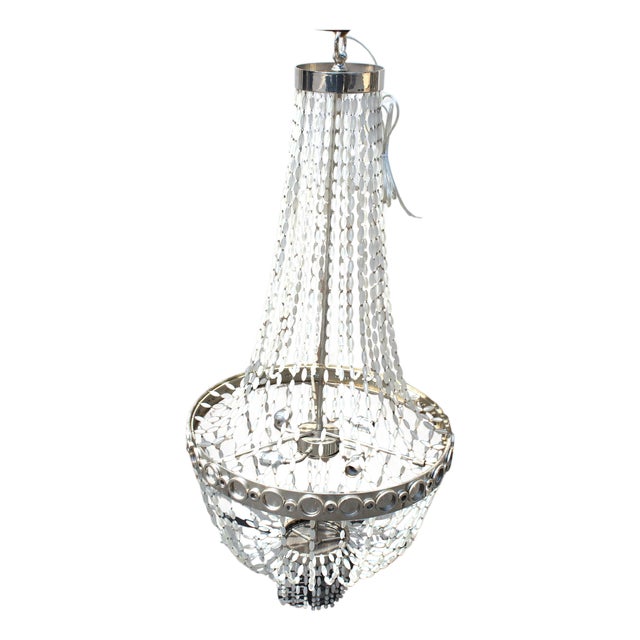 Mid Century Modern/deco Chandelier Frosted Glass beads Nickel For Sale