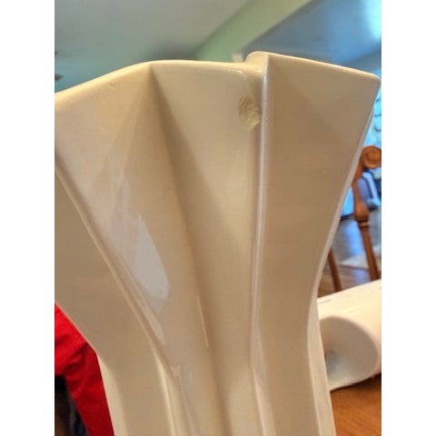 Mid 20th Century Geometric Cream Ceramic Vase For Sale - Image 5 of 5