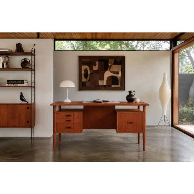 Danish modern executive desk designed by Johannes Sorth for Bornholm Mobelfabrik, Denmark, 1960s. Celebrated for its...