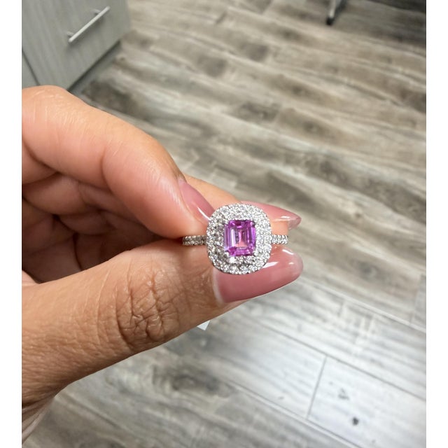 Gia Certified 1.28 Natural Pink Sapphire Diamond White Gold Engagement Ring, Size 6 For Sale - Image 10 of 10