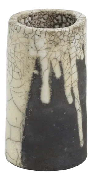 Japanese Modern Black White Crackle Raku Ceramic Magma Pen Holder by Laab Milano