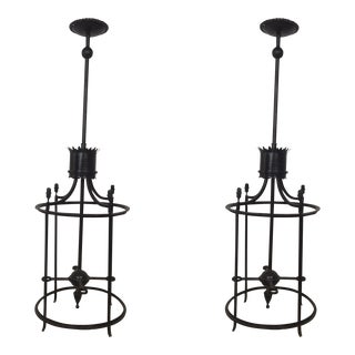 Early 20th Century Iron Porch Lights - A Pair For Sale