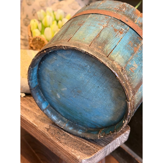 Antique 1800s Shaker Wooden Bucket Blue Paint For Sale - Image 9 of 11