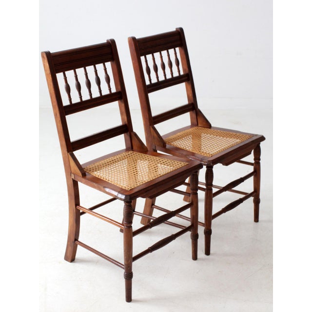 Victorian Antique Eastlake Side Chairs With Cane Seats Pair For Sale - Image 3 of 13