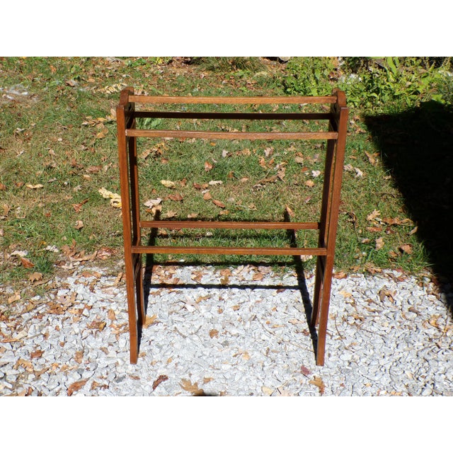 Traditional Antique Victorian Aesthetic Movement Solid Oak Towel Rail Quilt Rack For Sale - Image 3 of 13