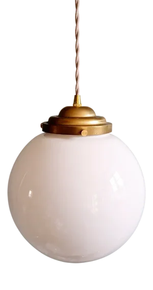 Art Deco Pendant Light in White Opaline Glass, 1930s