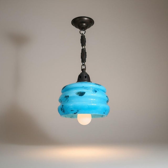 Art Deco Blue Opaline Glass Lamp, 1890s For Sale - Image 3 of 4