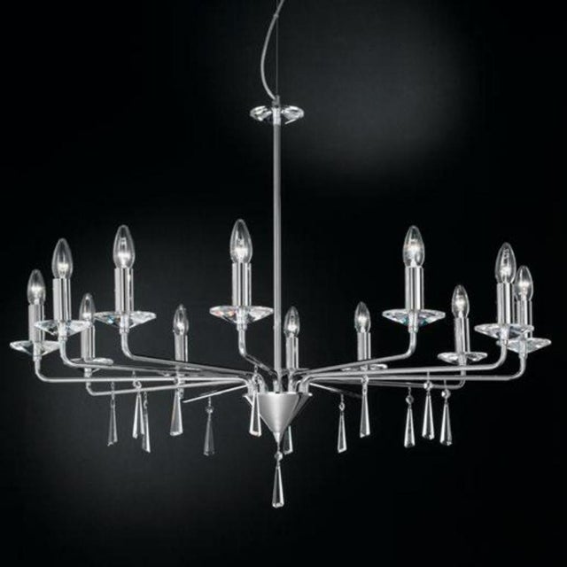 Crystal 12 Lights Chandelier in Polished Chrome and Crystal by Aggiolight. Dimensions: D 100 x H 75 cm. Materials:...