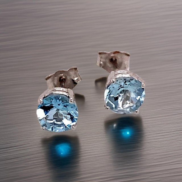 Natural Finely Faceted Quality Aquamarine Stud Earrings 14k White Gold 1.0 CTW Certified $590 111539 This is a Unique...