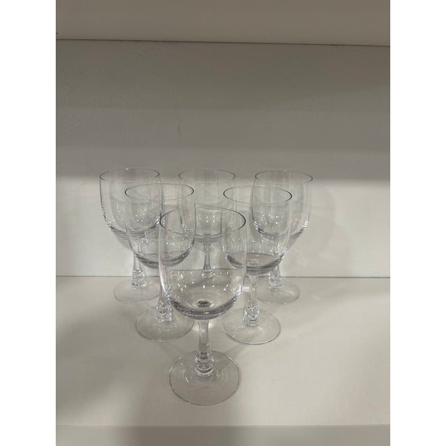 Set of 6 Signed Mid Century Modern Fostoria Wine Glasses in the Fascination Clear Pattern For Sale - Image 10 of 12