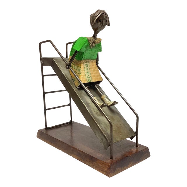 Vintage Folk Art Sculpture by Manuel Felguerez of Girl on Slide For Sale
