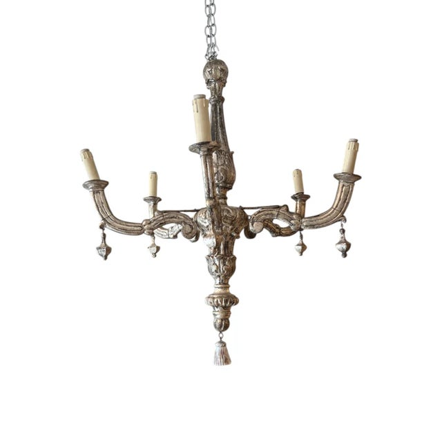 Italian 18th Century Italian 6 Arm Silverleaf Chandelier For Sale - Image 3 of 5