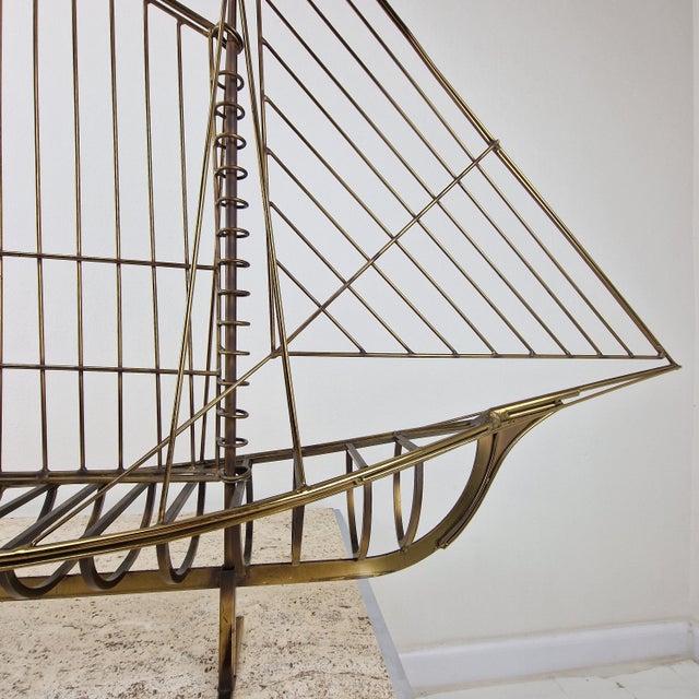 Curtis Jeré, Brass Wire Sailboat Sculpture, 1976, Brass For Sale - Image 11 of 15