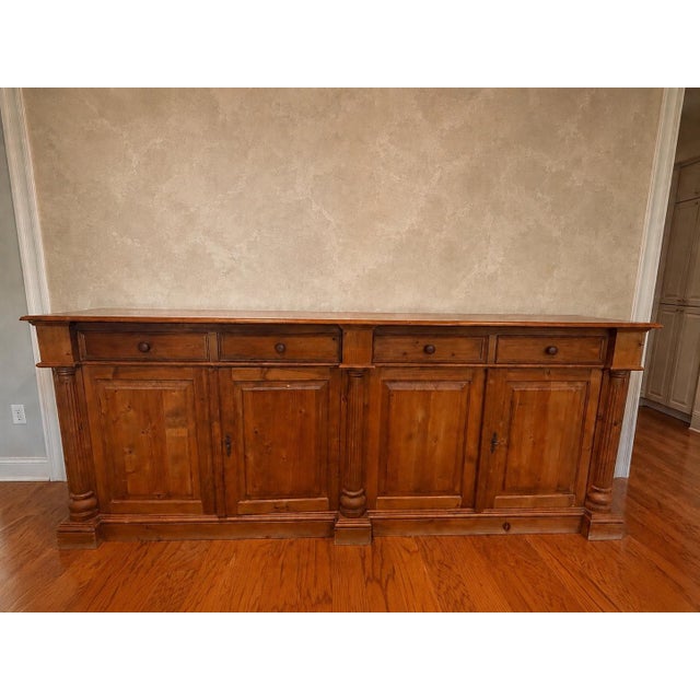 English Antique Long Pine Buffet For Sale - Image 3 of 8