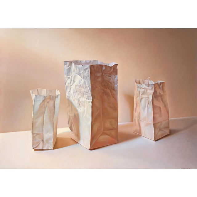 Tres Bolsas de Papel en Diagonal, Gustavo Schmidt Oil Painting For Sale - Image 4 of 4