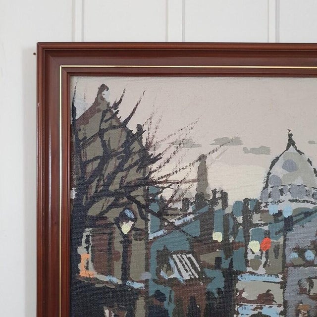 Textile Mid Century Danish Modernist Cityscape Oil Painting by Hugo Langkilde Larsen For Sale - Image 7 of 16