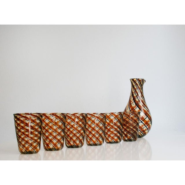 Astonishing drinking set in colored Murano canes made by Angelo Ballarin for Ribes Studio. Gio Ponti glasses are made of...