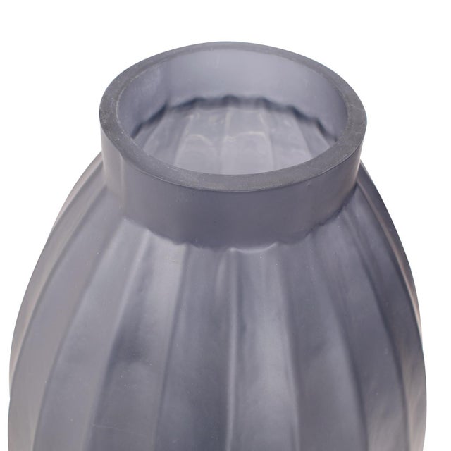 Contemporary Cool Ice Blue Ribbed Vessel- Tall For Sale - Image 3 of 9