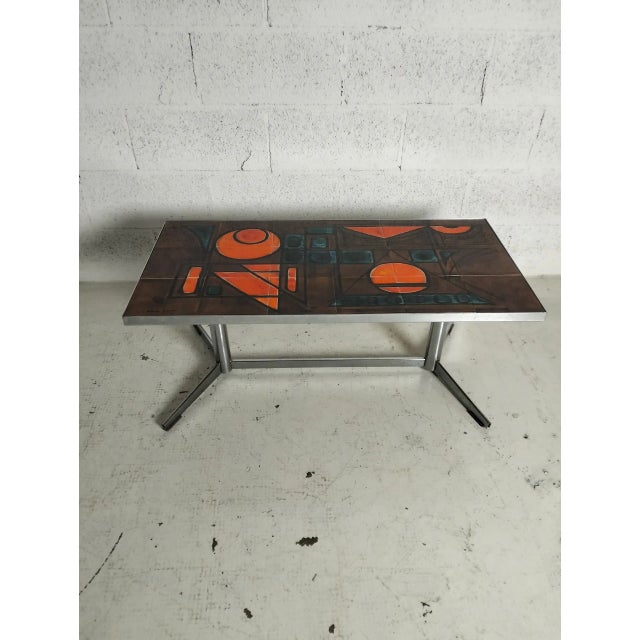 1960s French Metal and Ceramic Coffee Table from Vallarius, 1960s For Sale - Image 5 of 11