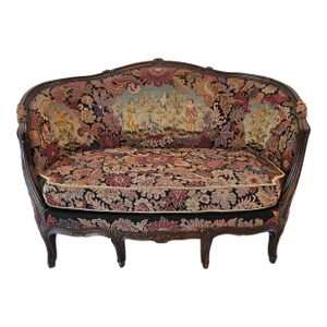 19th Century French Louis XV Style Mahogany and Needlepoint Tapestry Settee