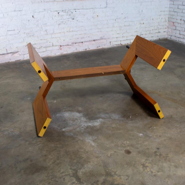 Mid to Late 20th Century Modern to Scandinavian Modern Dining Table Teak Slab Base & Rectangular Beveled Glass Top For Sale - Image 17 of 18