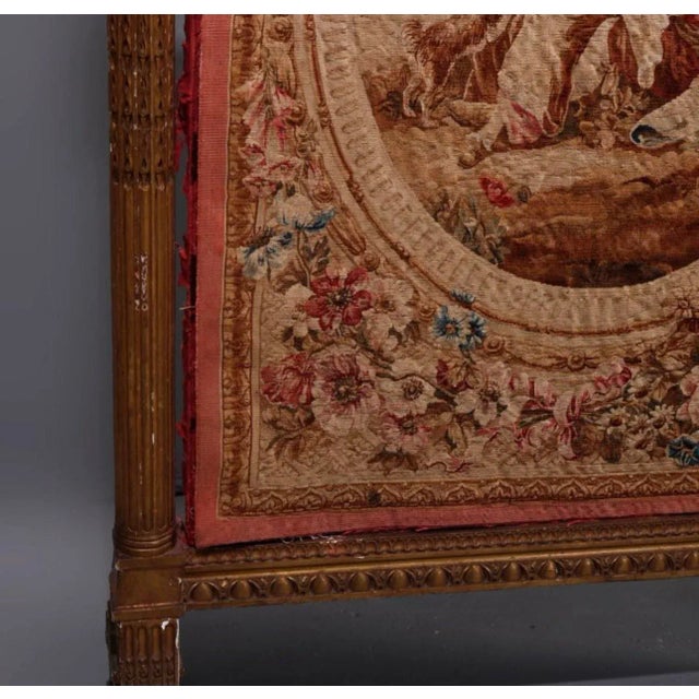 Antique French Louis XVI Style Gilt Wood & Pictorial Needlepoint Fire Screen, 19th Century For Sale - Image 6 of 11