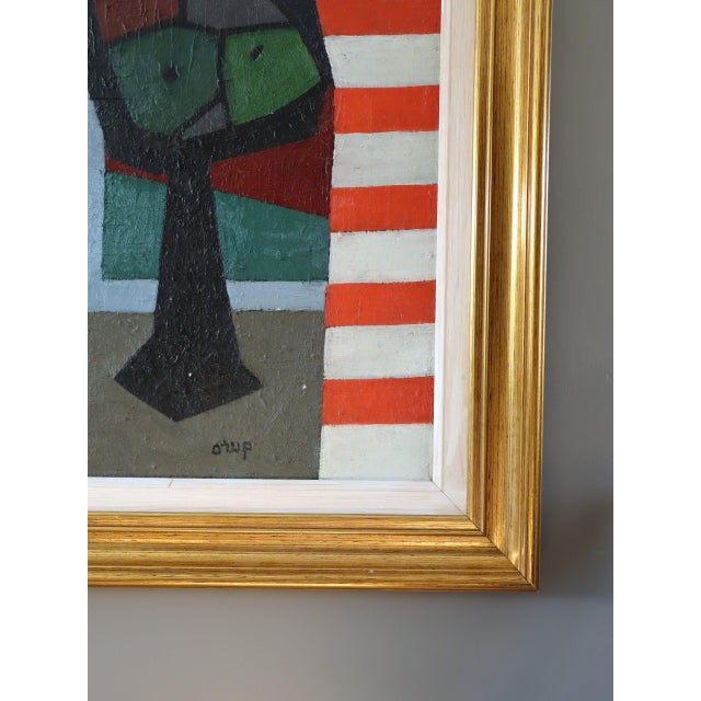 Paint Mid-Century Modern 'The Striped Room' Vintage Still Life Oil Painting by Swedish Artist Bengt Orup (1916–1996), Framed For Sale - Image 7 of 13