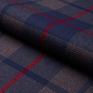 Schumacher Montana Wool Plaid Fabric in Navy For Sale
