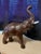 LEATHER COVERED ELEPHANT Statue w/ Trunk Up 13" ~ Dark Brown Hand Crafted Pachyderm Art Sculpture -