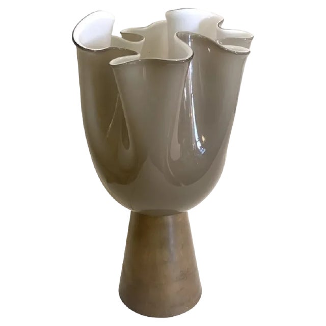 Milky-Beige Murano Style Glass Table Lamp by Simong For Sale