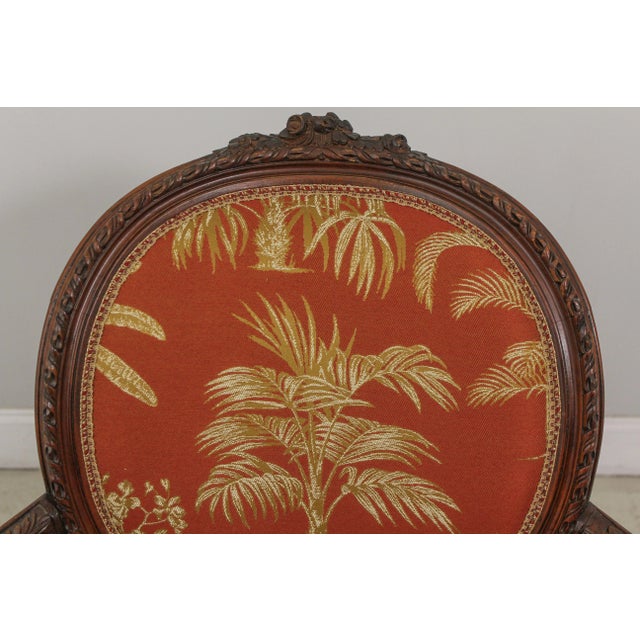 1980s Pair French Louis XV Carved Frame Open Armchairs For Sale - Image 5 of 13