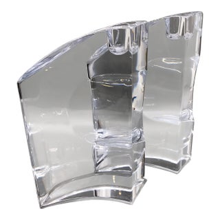 Set Pair of Nambe 7" Crystal Candlesticks Candle Holders Chill David Tisdale For Sale