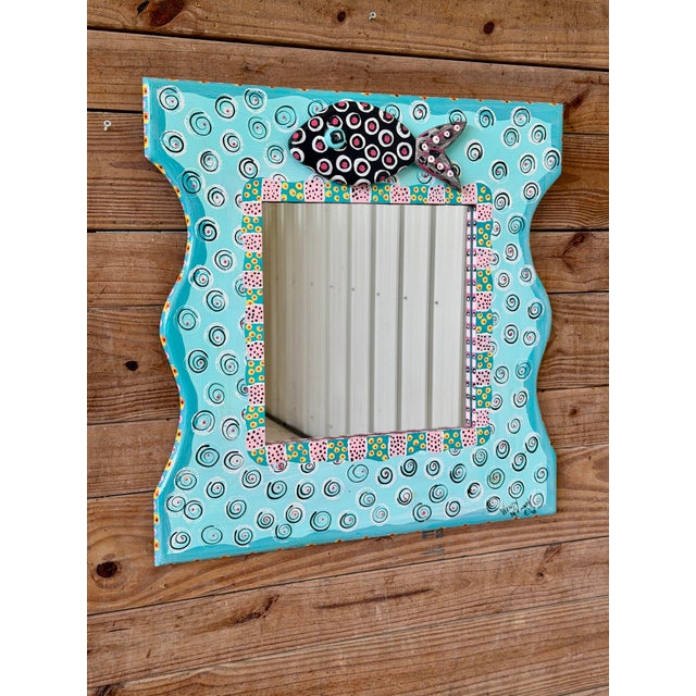 1990s Whimsical Hand-Painted Coastal Folk Art Fish Wall Mirror For Sale - Image 10 of 10