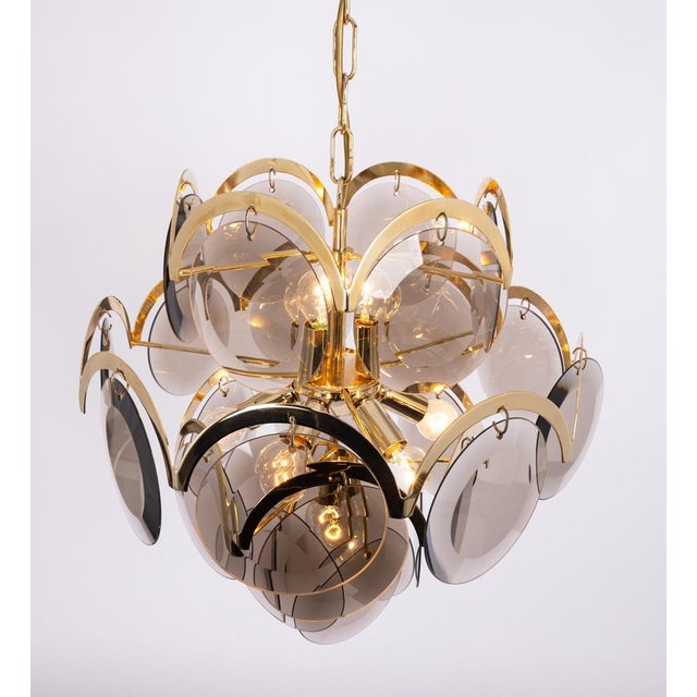 Smoked Glass Disc Chandelier from Vistosi, Italy, 1960s For Sale - Image 10 of 13