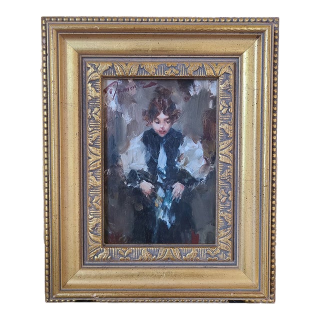 Ramon Kelley Oil Painting Portrait of a Young Girl in a Victorian Dress For Sale