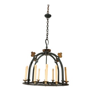 1930s French Iron & Brass Chandelier For Sale