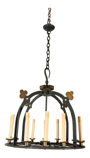 1930s French Iron & Brass Chandelier