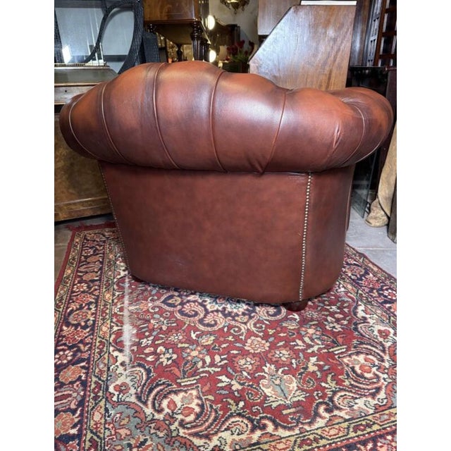 Animal Skin Vintage English Leather Chesterfield Tub Chair, 1980s For Sale - Image 7 of 9